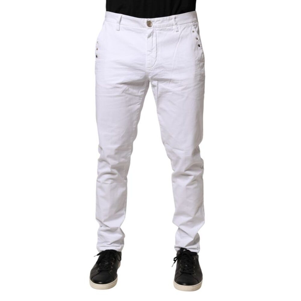 AGLINI White Skinny Fit Mid Waist Men Chino Trouser Men's Pants